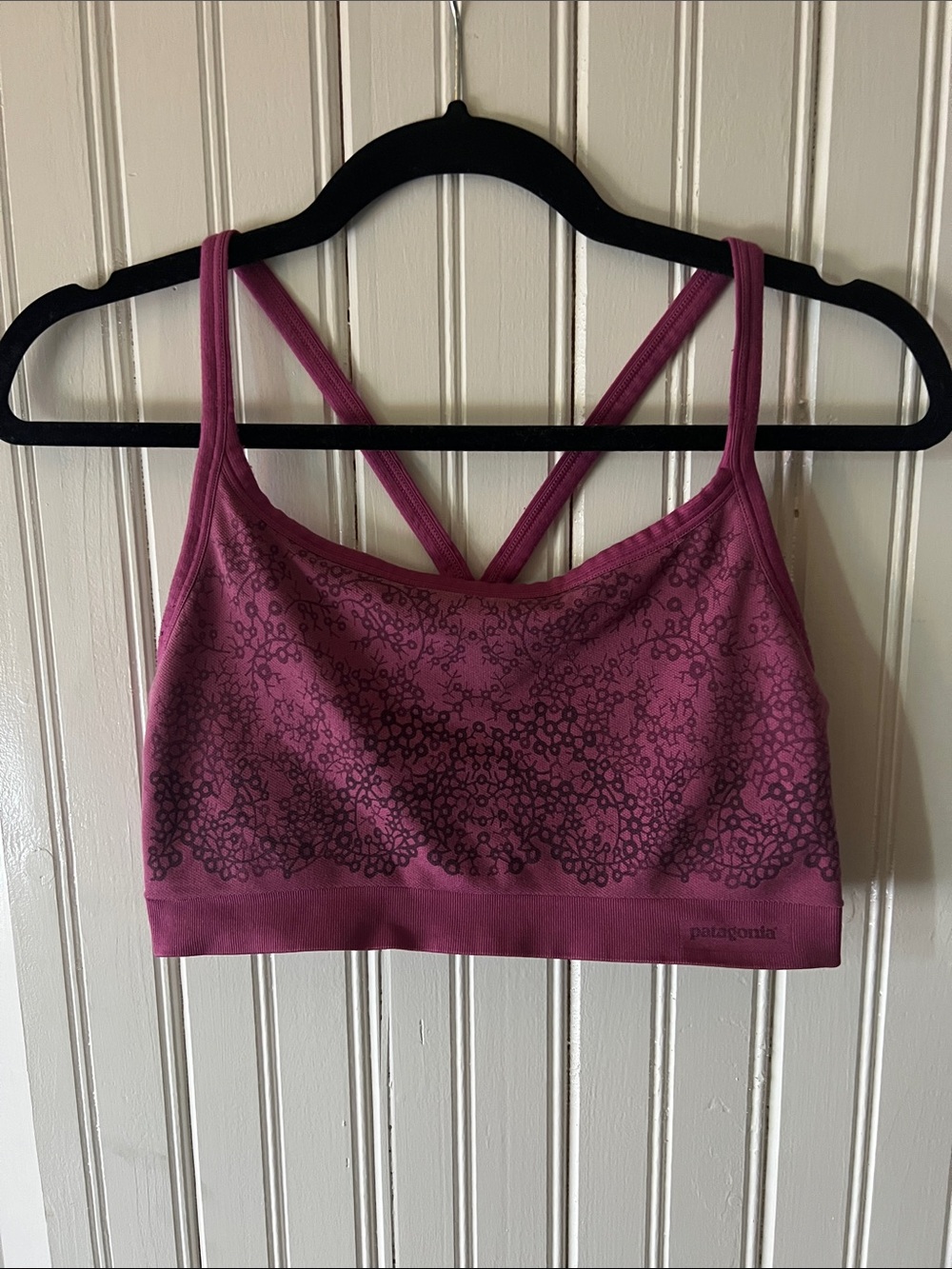 Patagonia Plum Floral-Print Crisscross Sports Bra